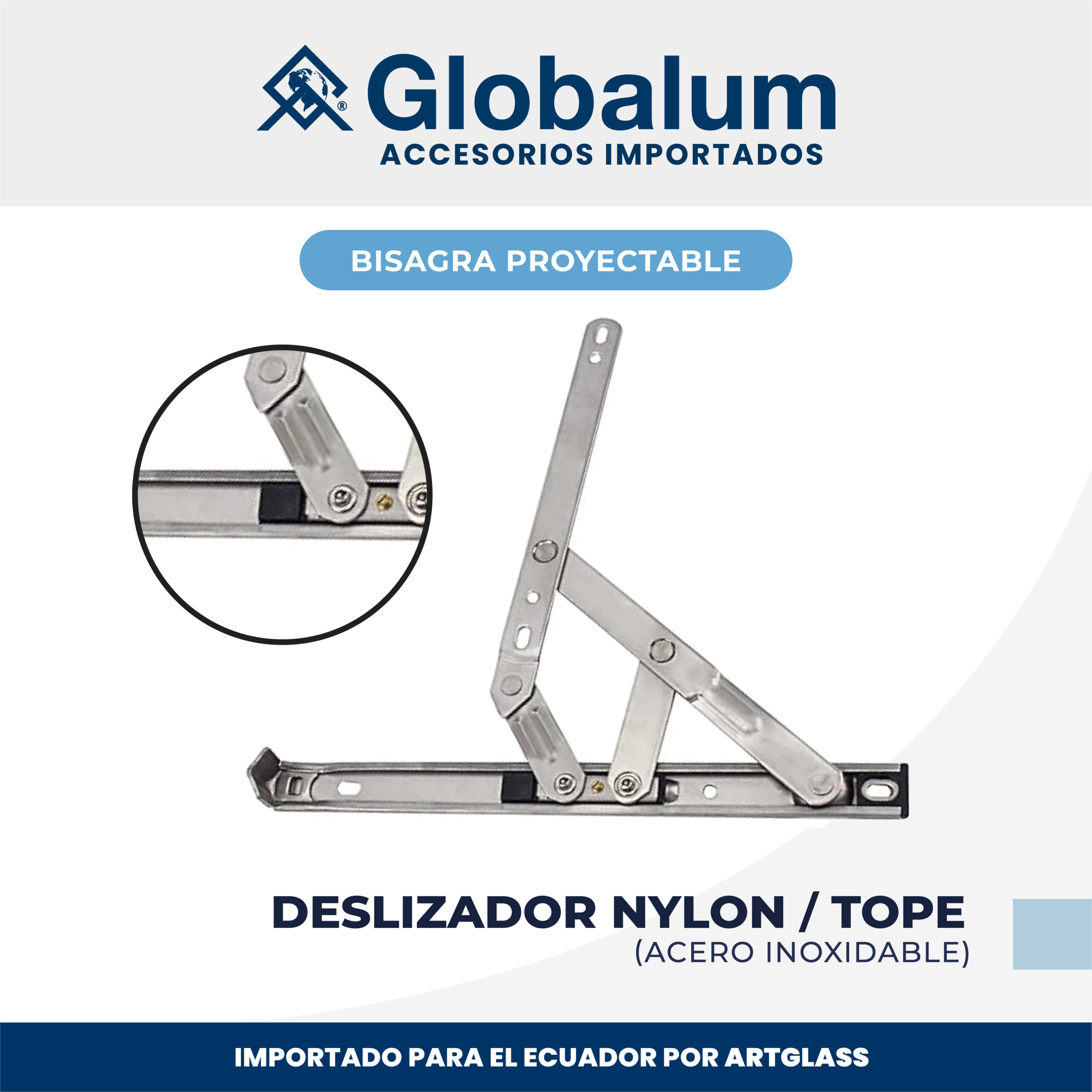 Par Bisagras Proyectables de Acero Inox (Deslizador Nylon/Tope)